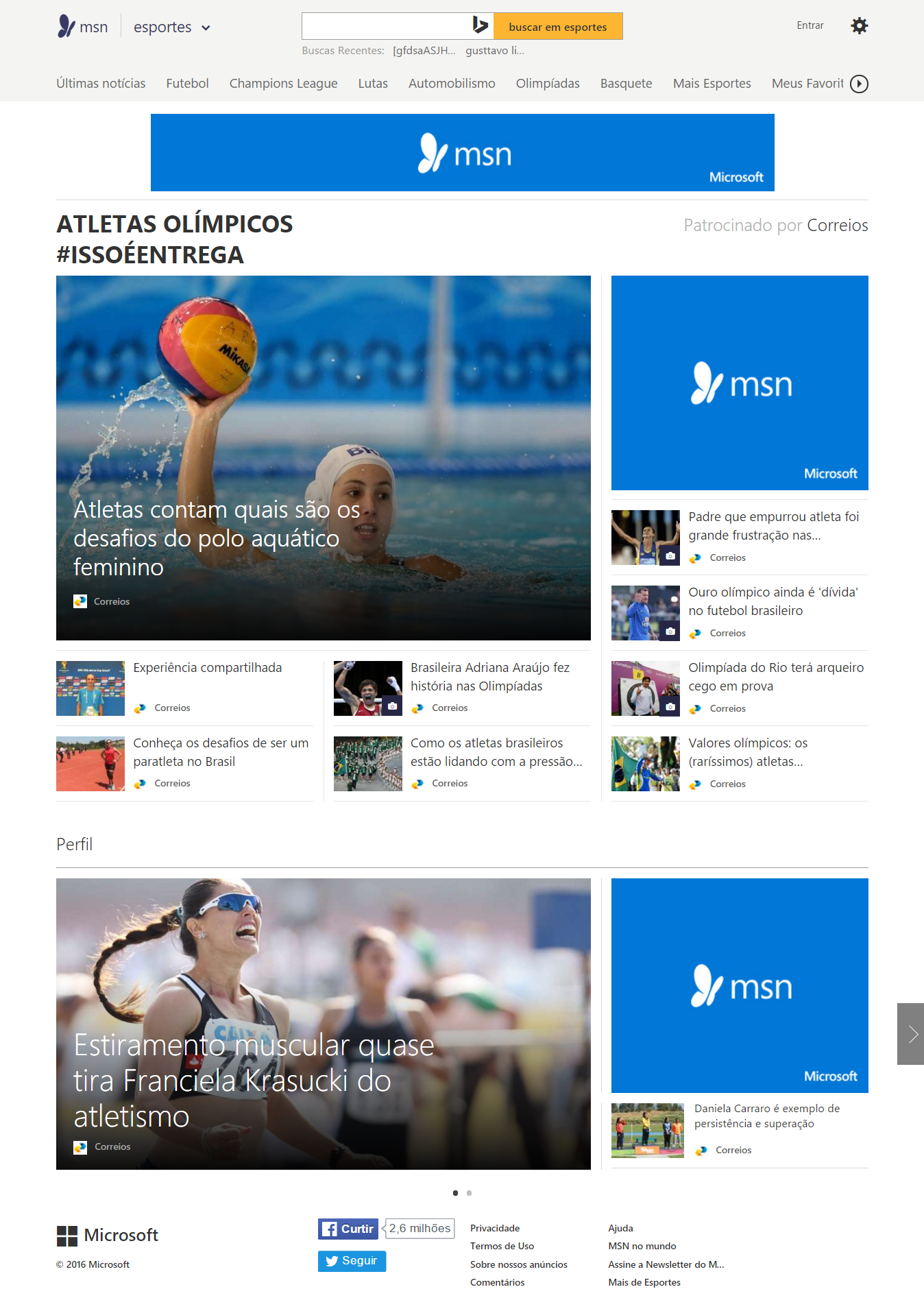 MSN/Correios/Atletas Olímpicos